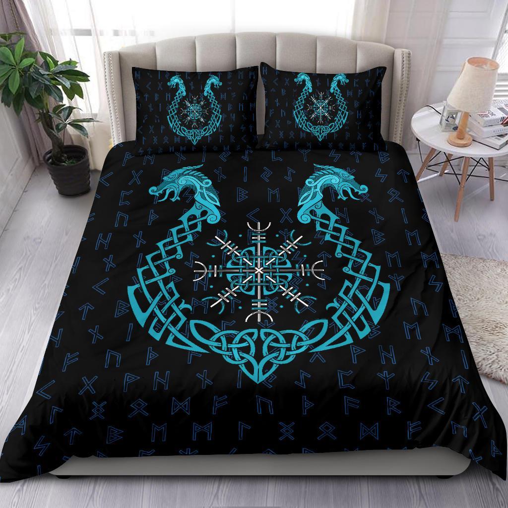 Viking Bedding Set Aegishjalmur Helm Of Awe Blue Edition