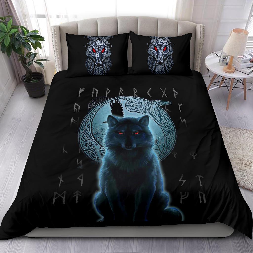 Viking Bedding Set Fenrir Viking Wolf And Moon