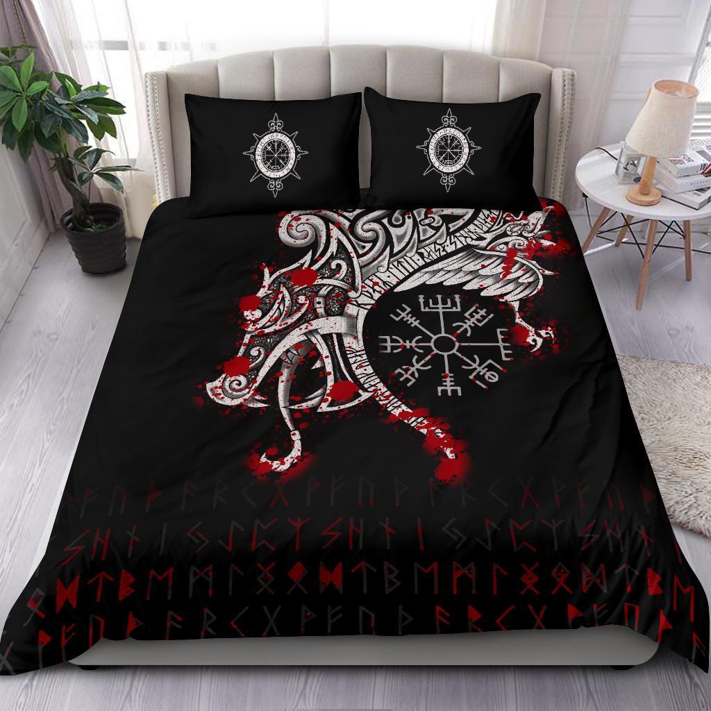 Viking Bedding Set Dragon and Vegvisir Blood Tattoo