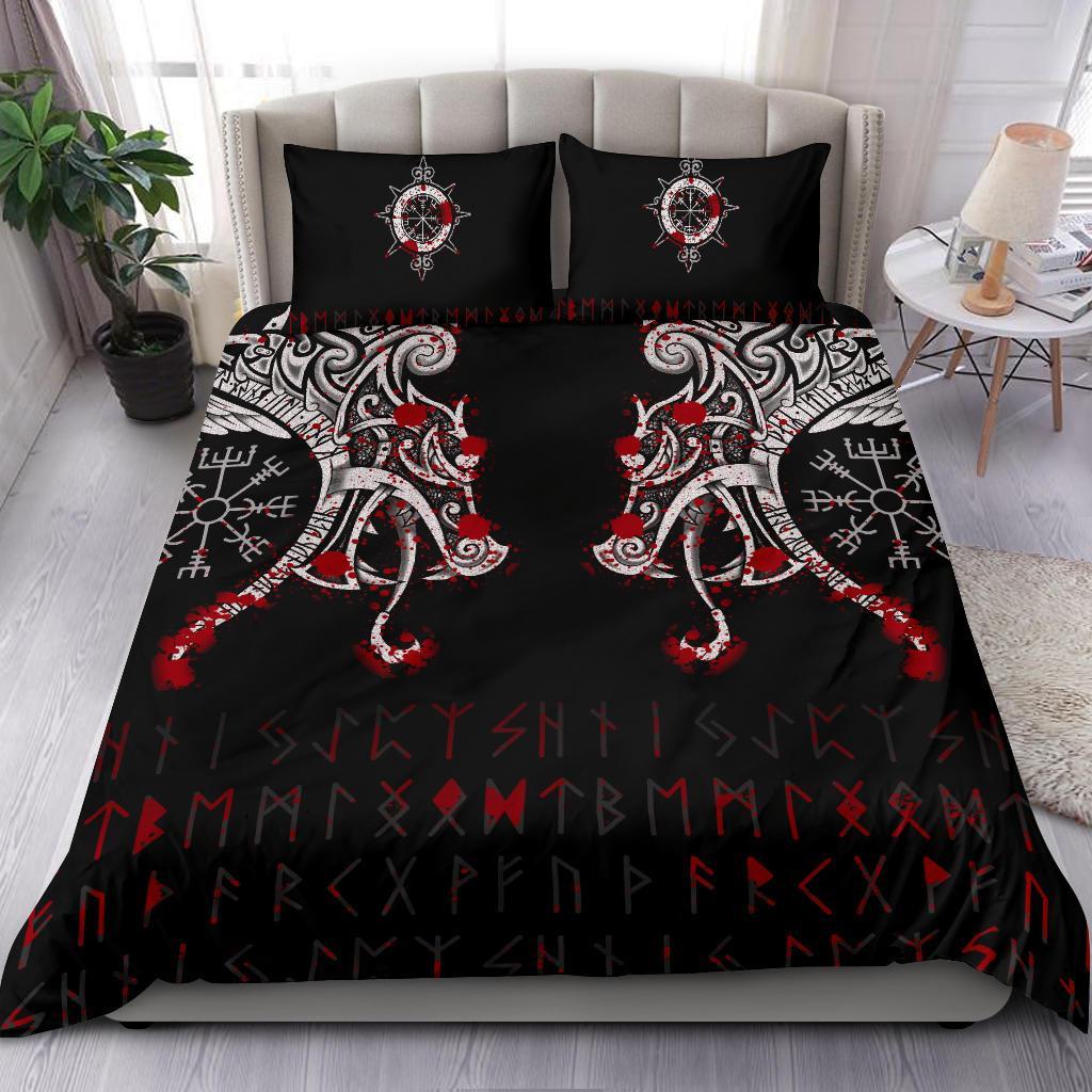 Viking Bedding Set Double Dragon Tattoo And Vegvisir Blood