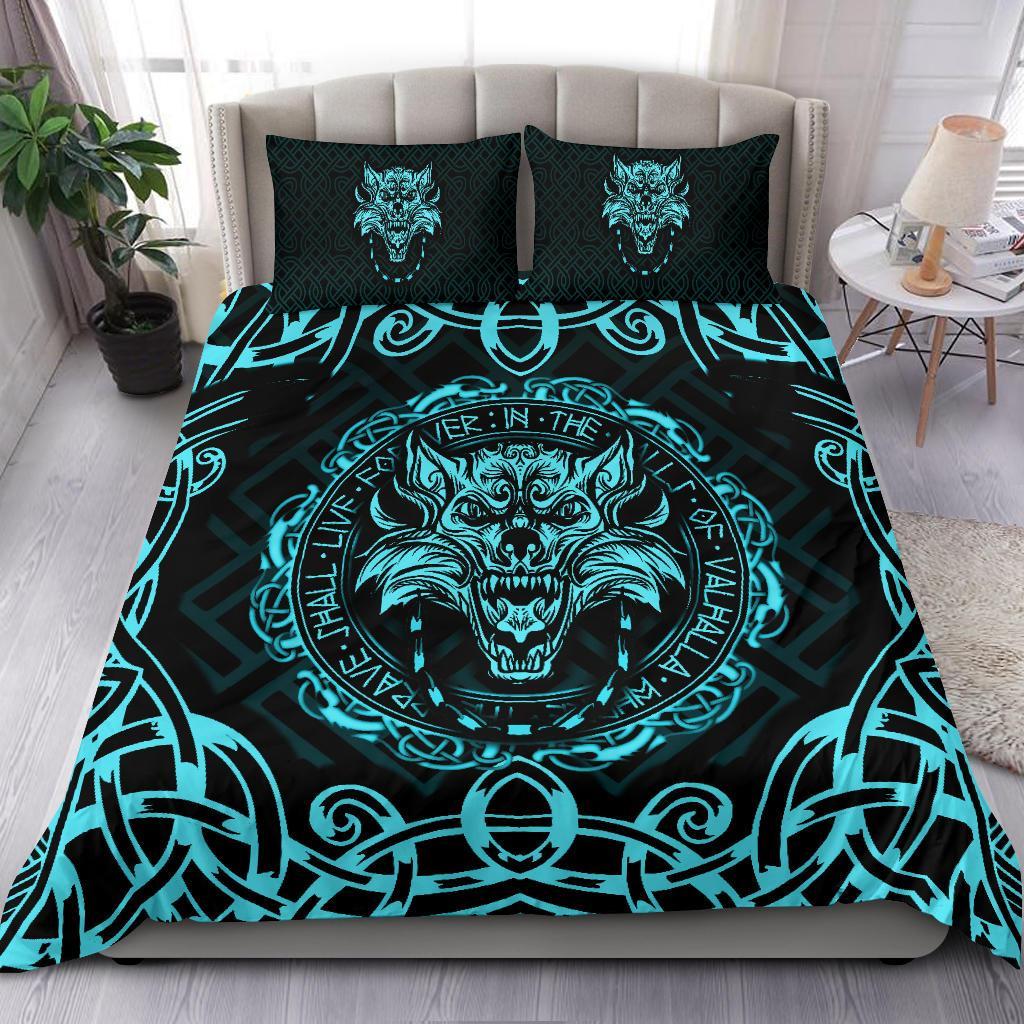 Viking Bedding Set Fenrir Viking Cyan 3D