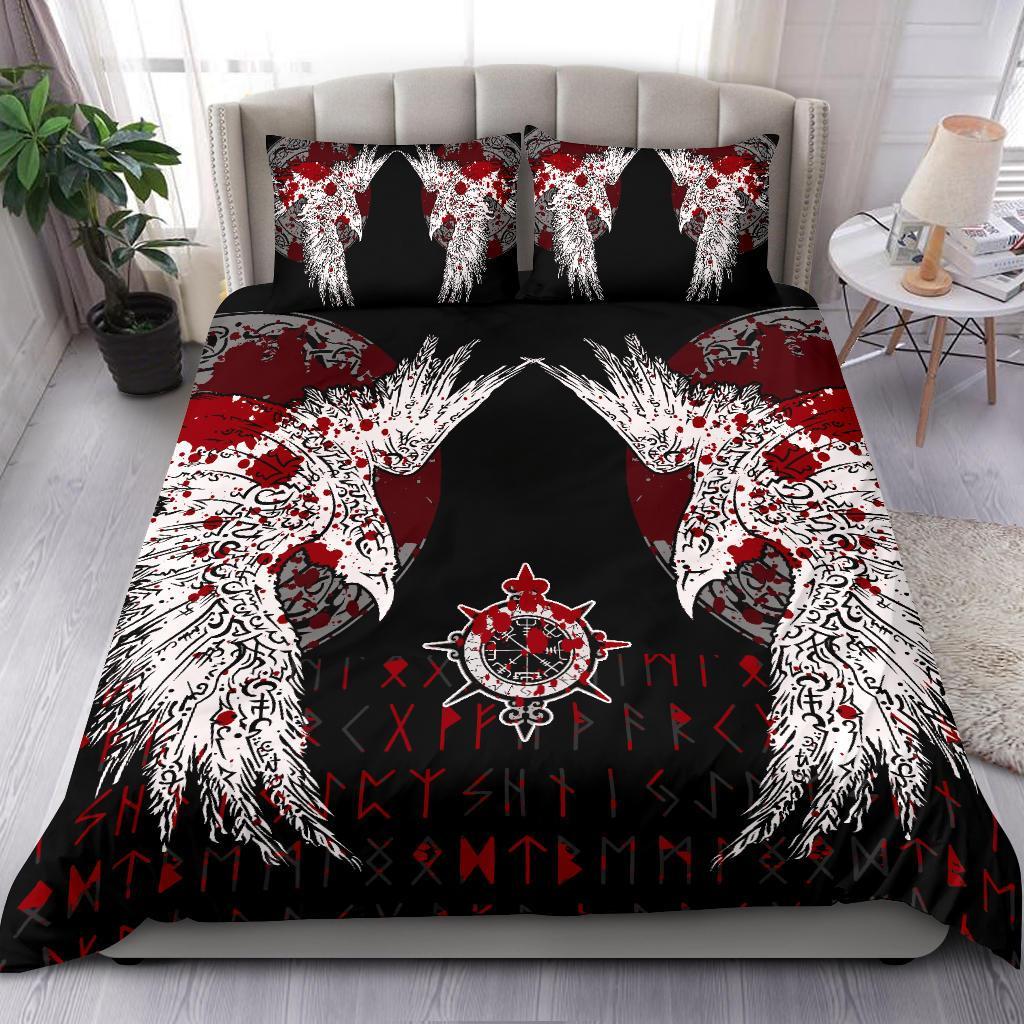 Viking Bedding Set Mystical Raven Tattoo Blood Style