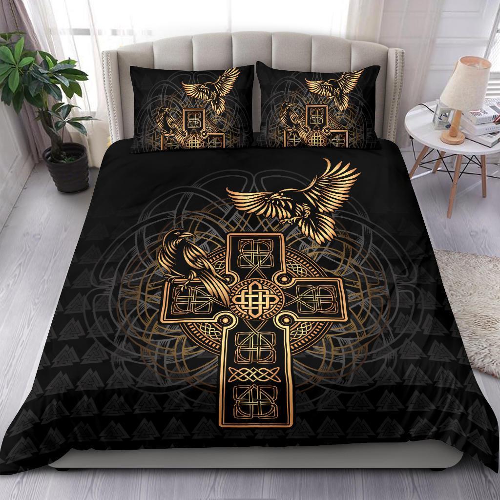 Viking Bedding Set Odin's Celtic Raven Tattoo