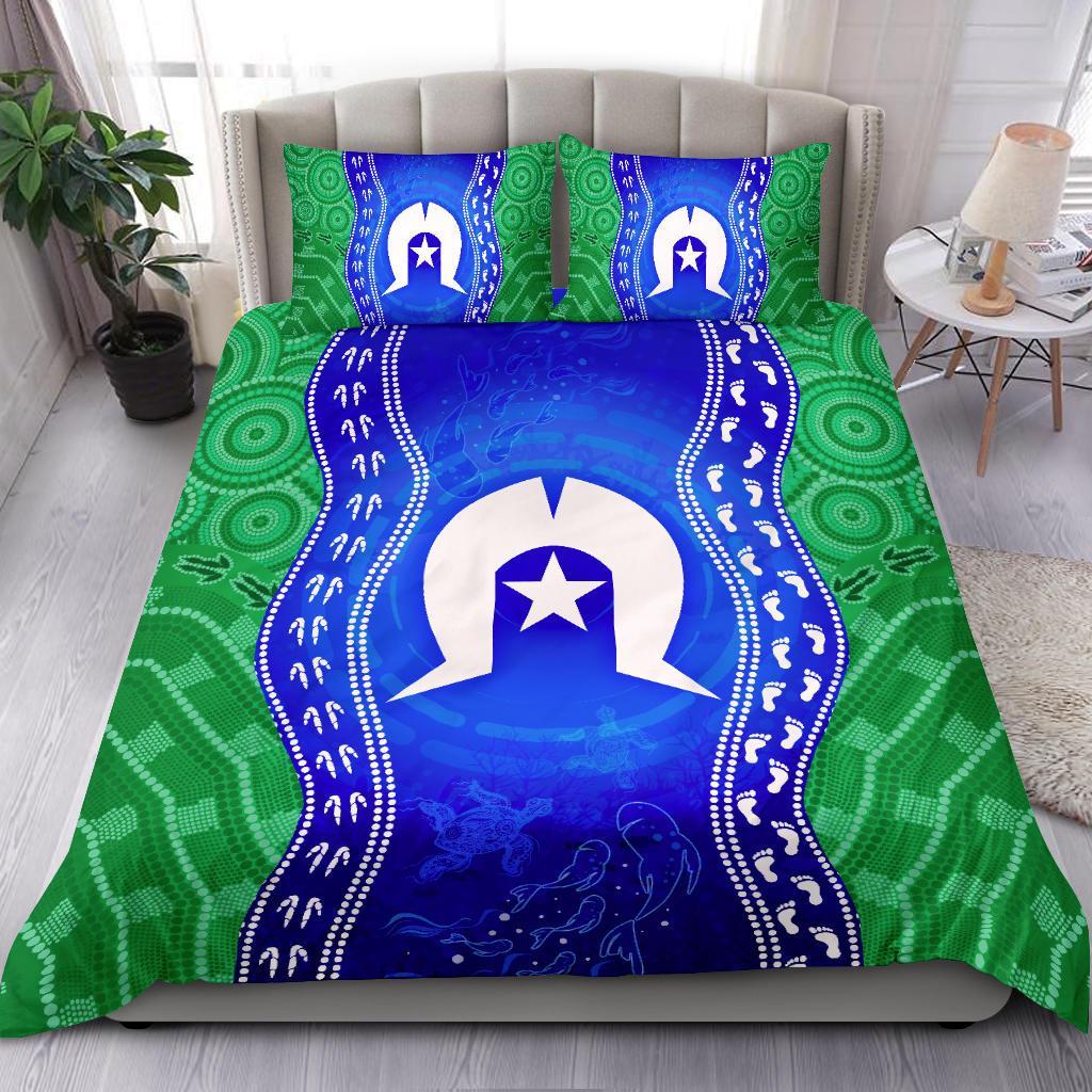 Torres Strait Islanders Bedding Set - Torres Symbol With Aboriginal Patterns