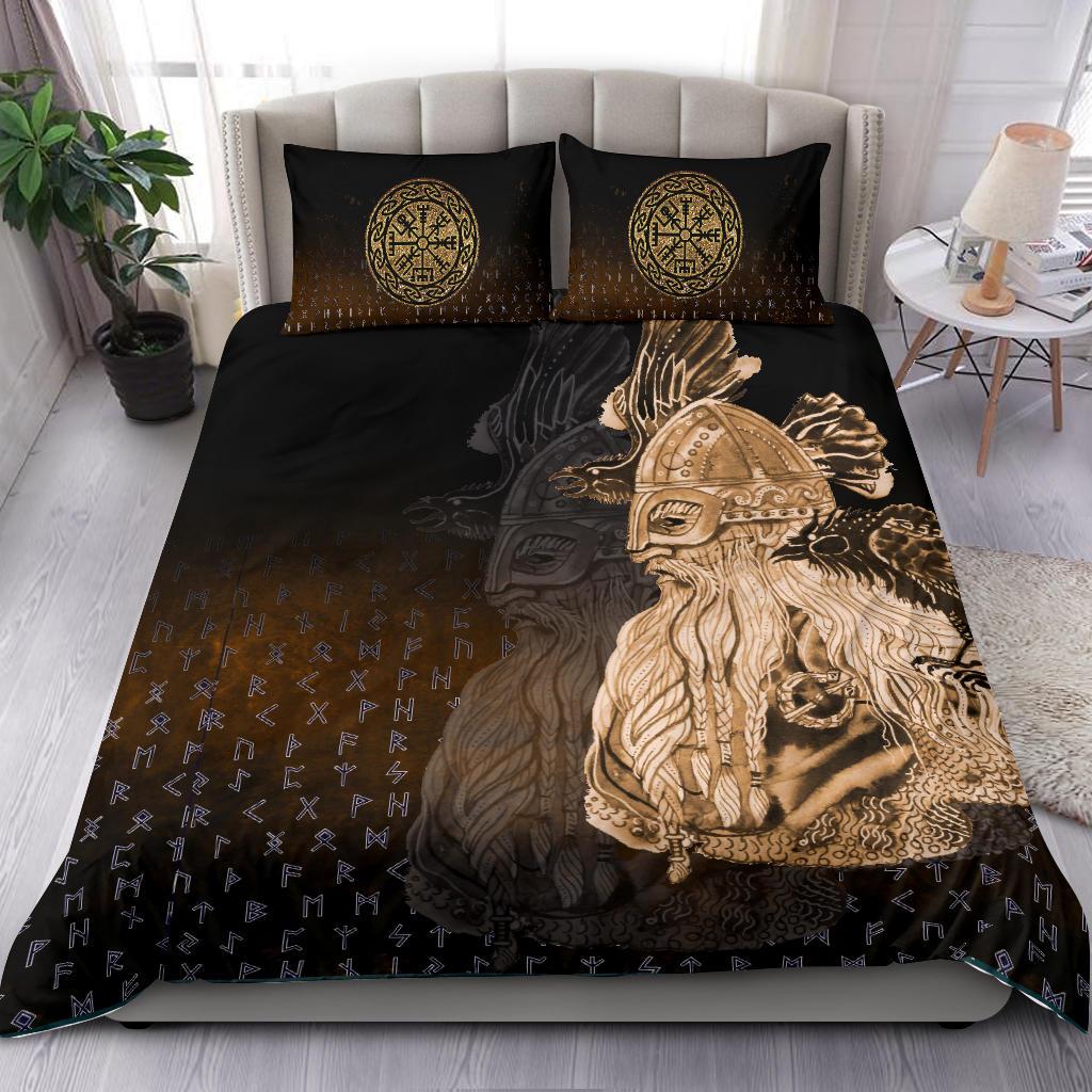 Viking Bedding Set Odin Raven Viking Gold