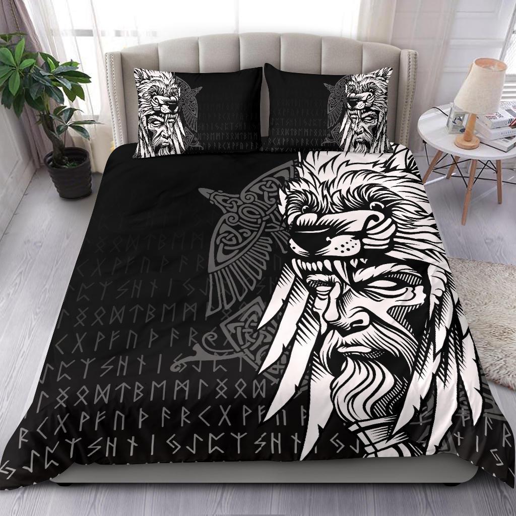 Viking Bedding Set Odin Raven and Fenrir on Hand