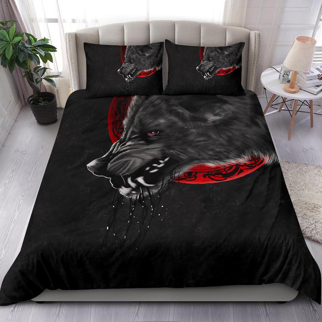 Viking Bedding Set Wolf And Blood Moon