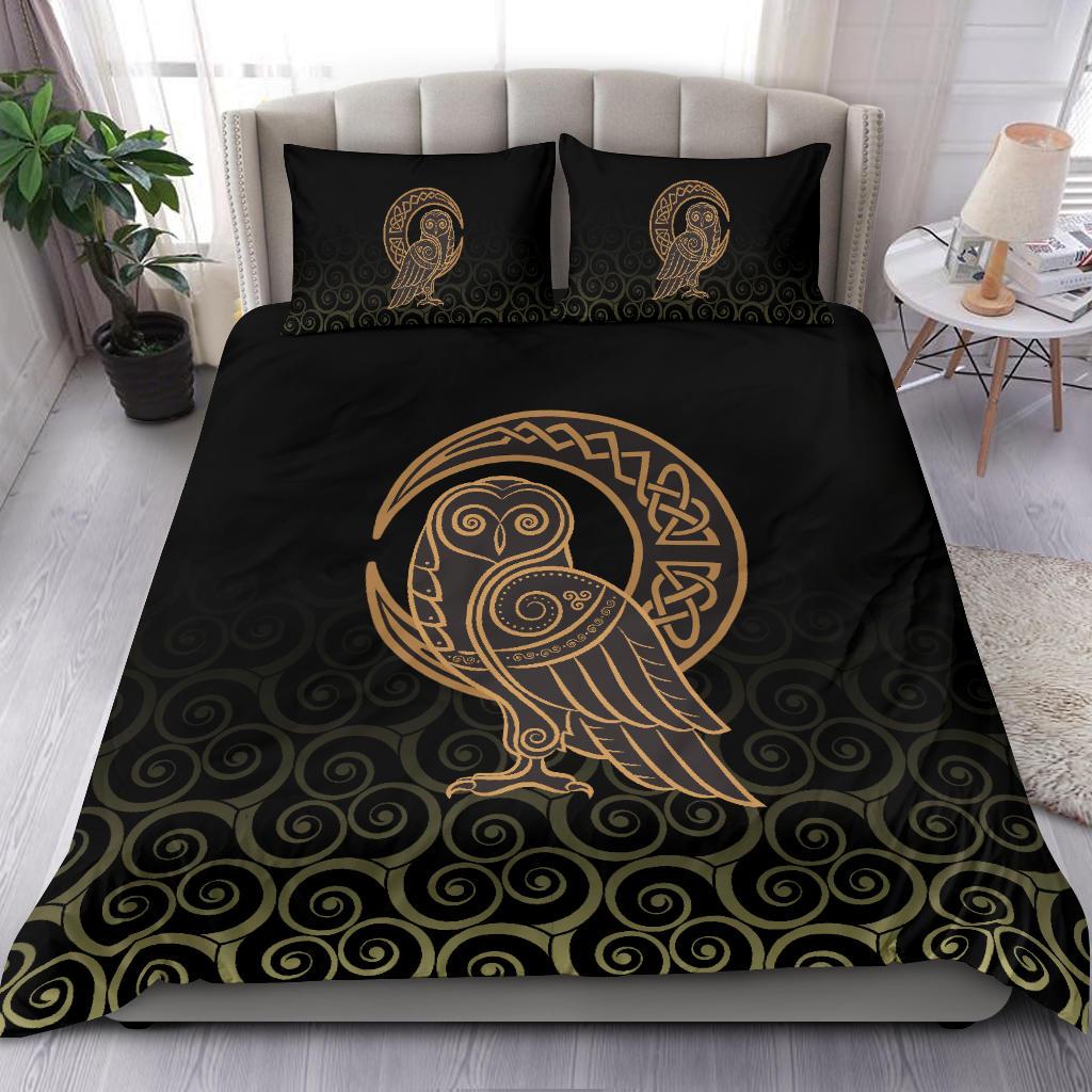 Viking Bedding Set Owl Celtic On Triskels Background