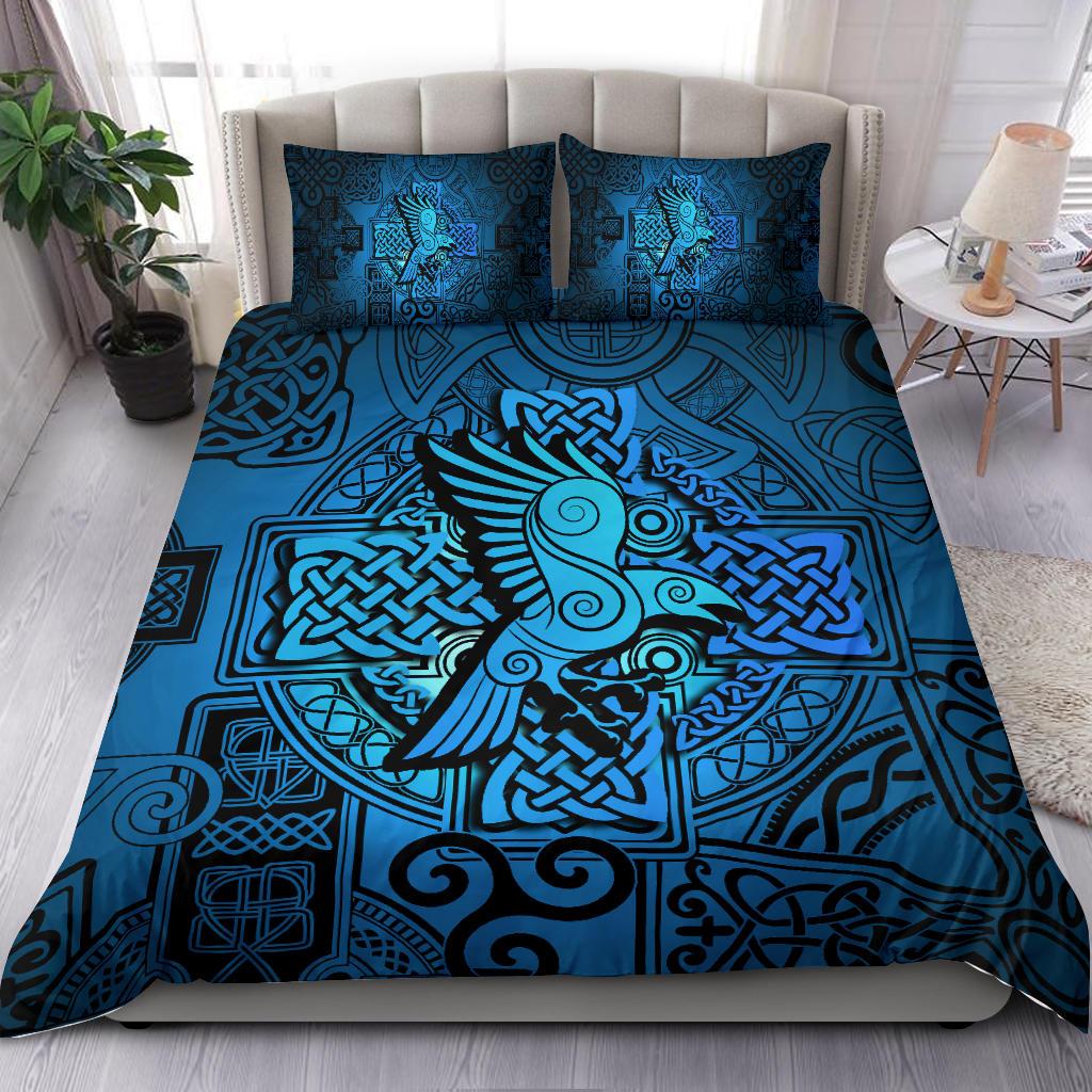 Viking Bedding Set Raven Odin Celtic Cyan