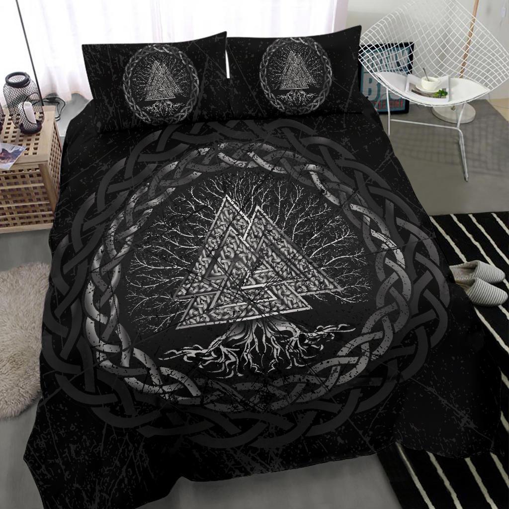 Viking Bedding Set Celtic And Valknut and Tree of Life Yggrdrasil Ver03