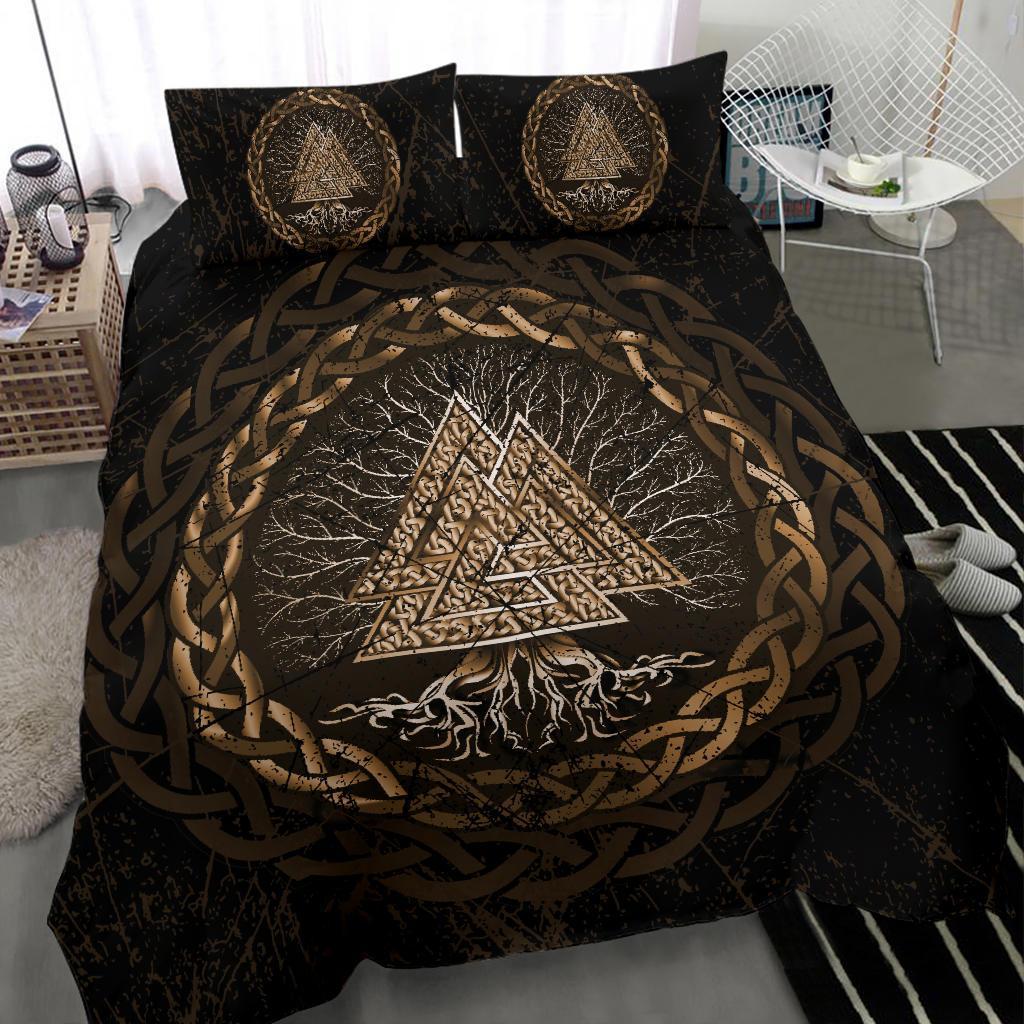 Viking Bedding Set Celtic And Valknut and Tree of Life Yggrdrasil Ver02