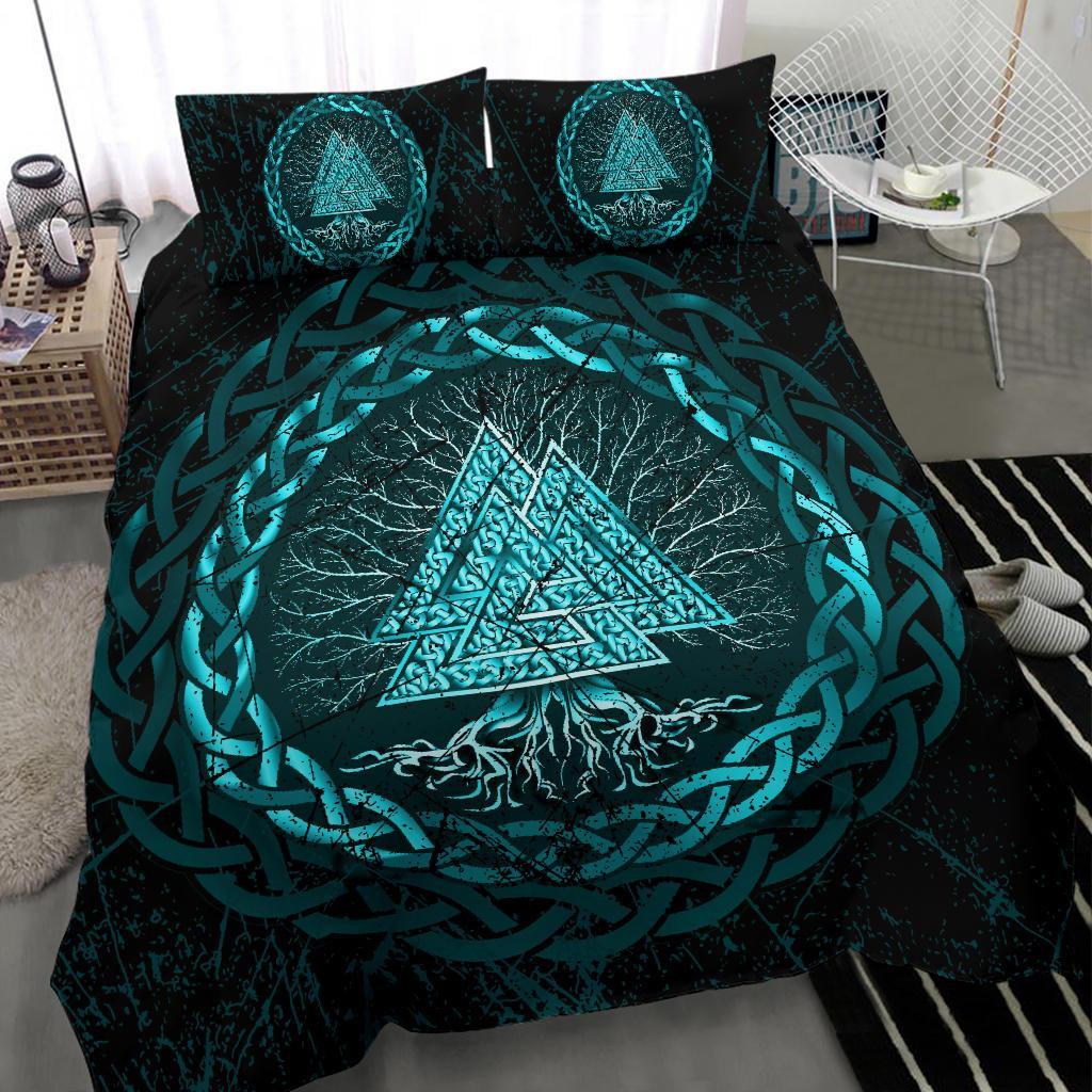 Viking Bedding Set Celtic And Valknut and Tree of Life Yggrdrasil Ver01