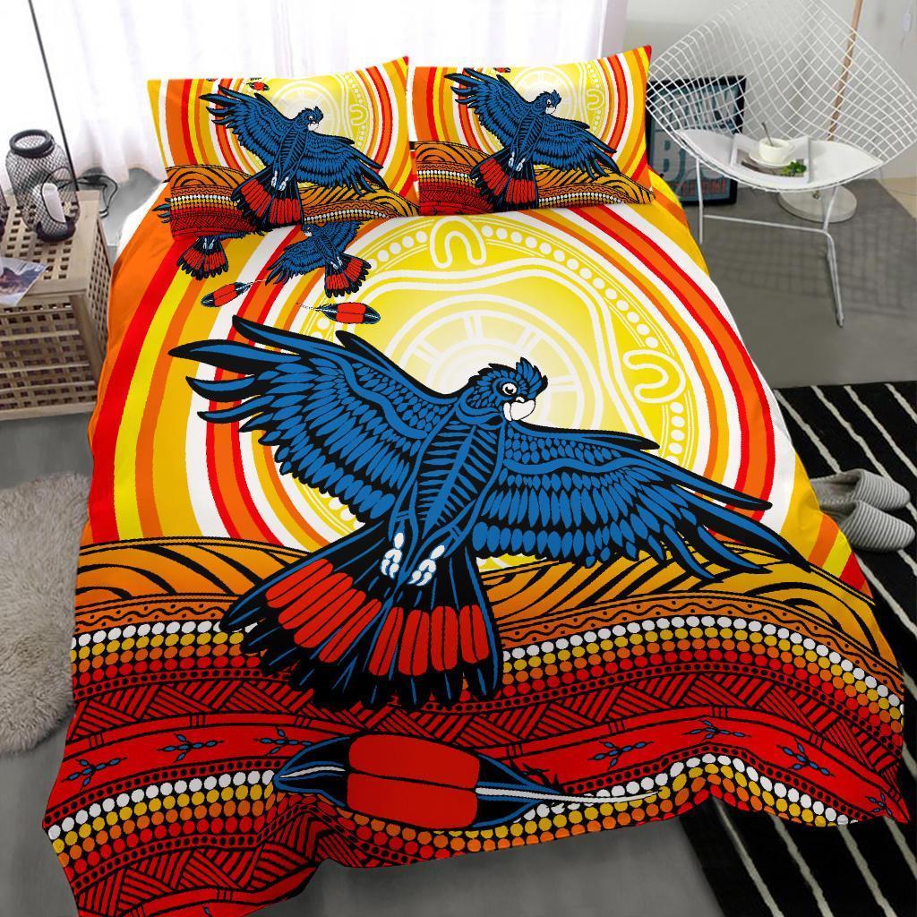 Australia Aboriginal Bedding Set - Black Cockatoo Dot Painting Sunset Patterns