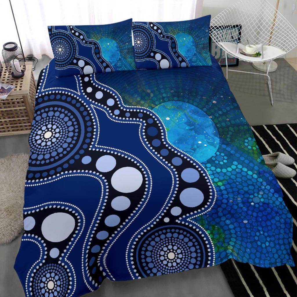 Aboriginal Bedding Set - Australia Indigenous Flag Circle Dot Painting Art (Blue)