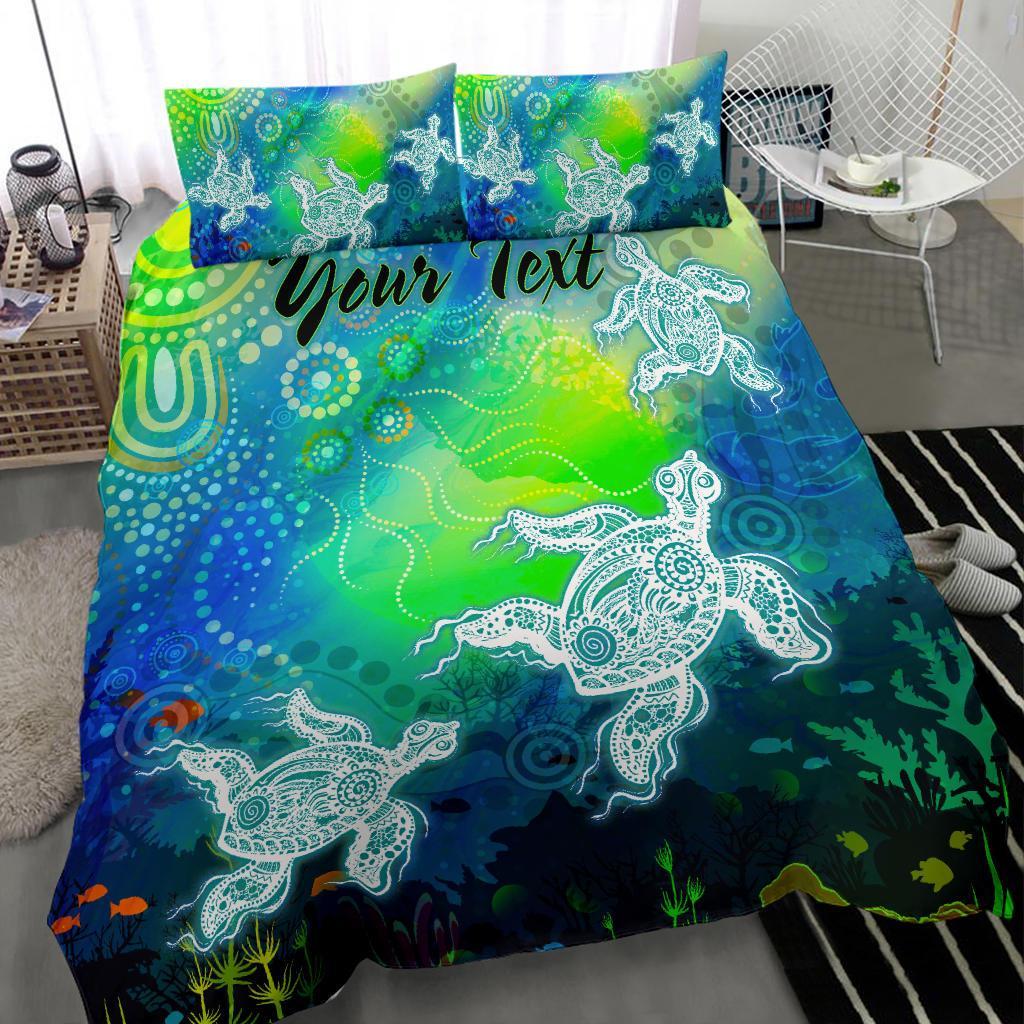 (Custom Text) Aboriginal Bedding Set - Indigenous Turtle Ocean Dot Painting Art