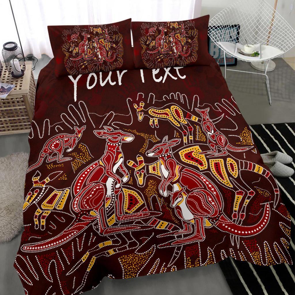 (Custom)  Aboriginal Bedding Set - Kangaroo family with Hand Art