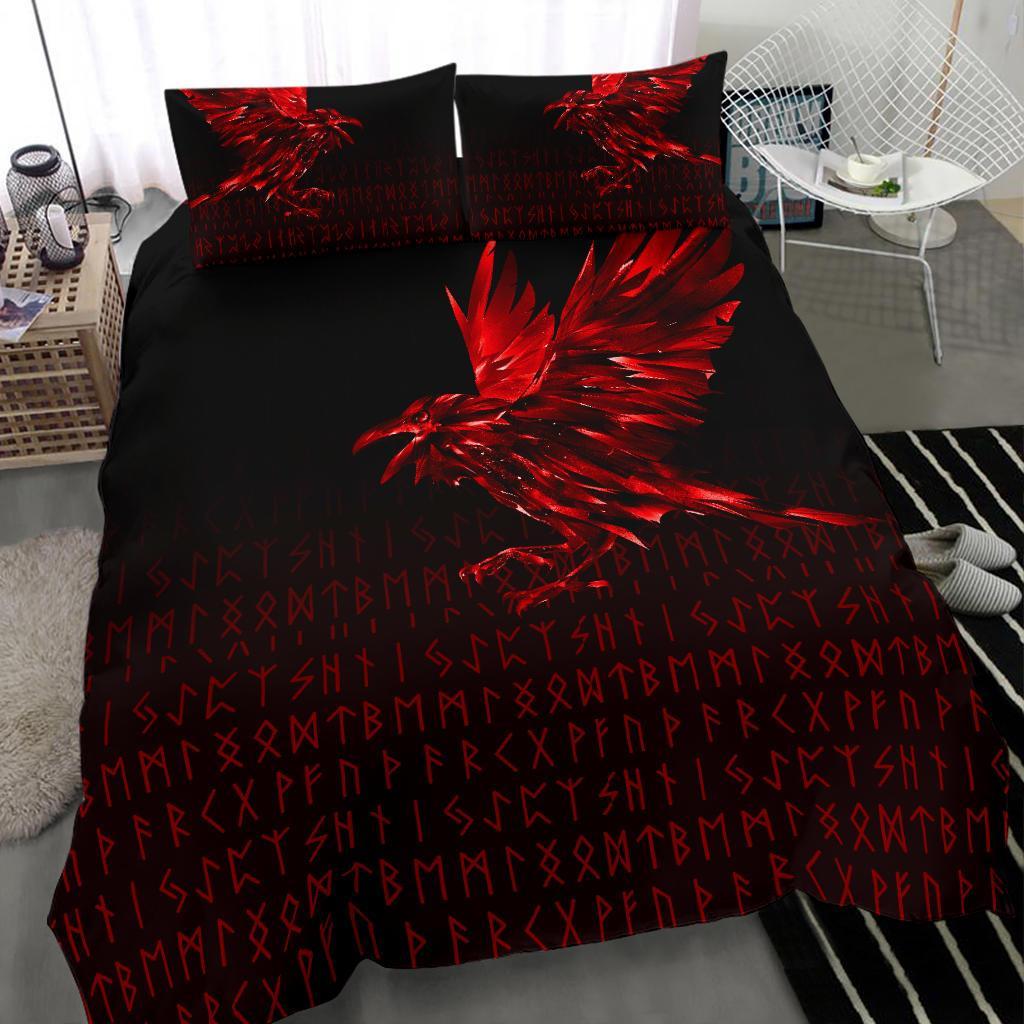 Viking Bedding Set The Raven Of Odin Rune Red