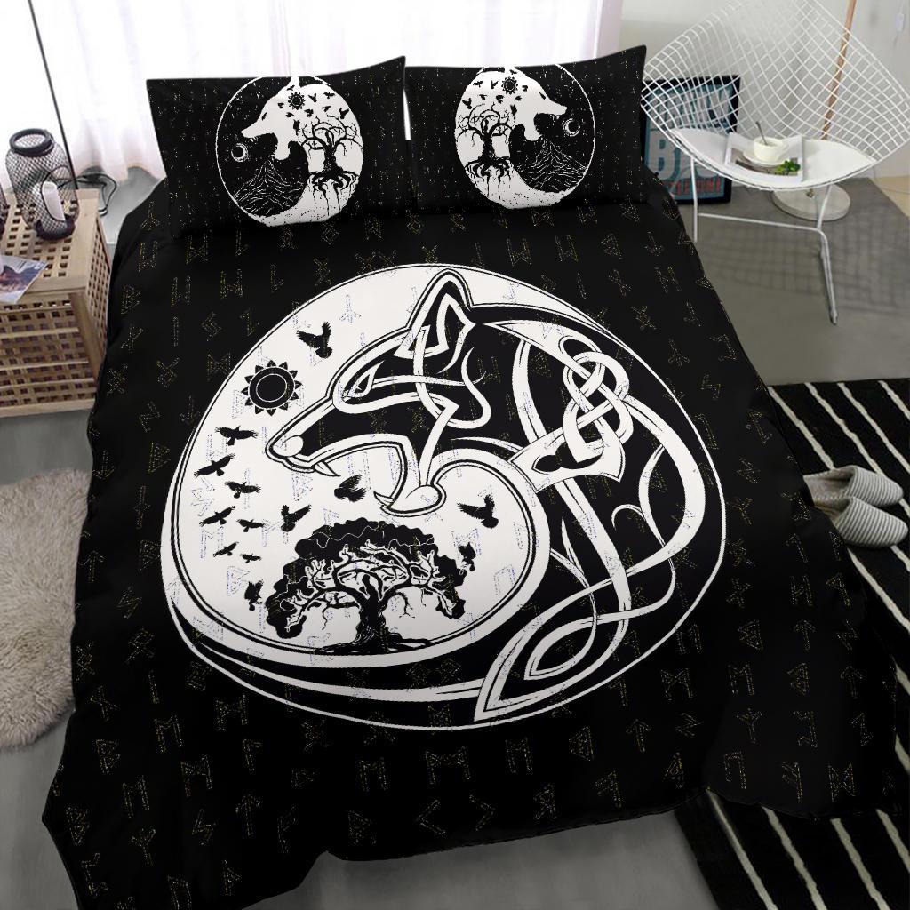 Viking Bedding Set Skoll And Hati Rune Tattoo