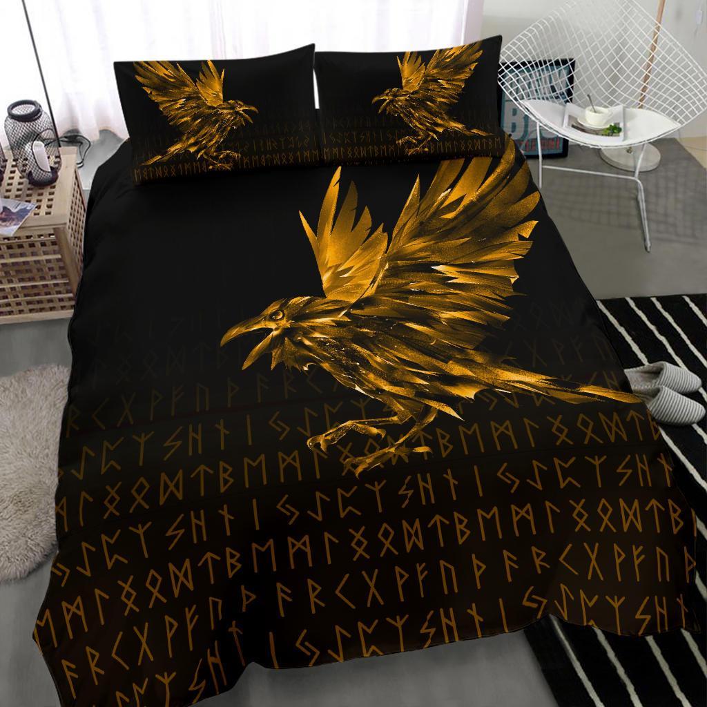 Viking Bedding Set The Raven Of Odin Rune Gold