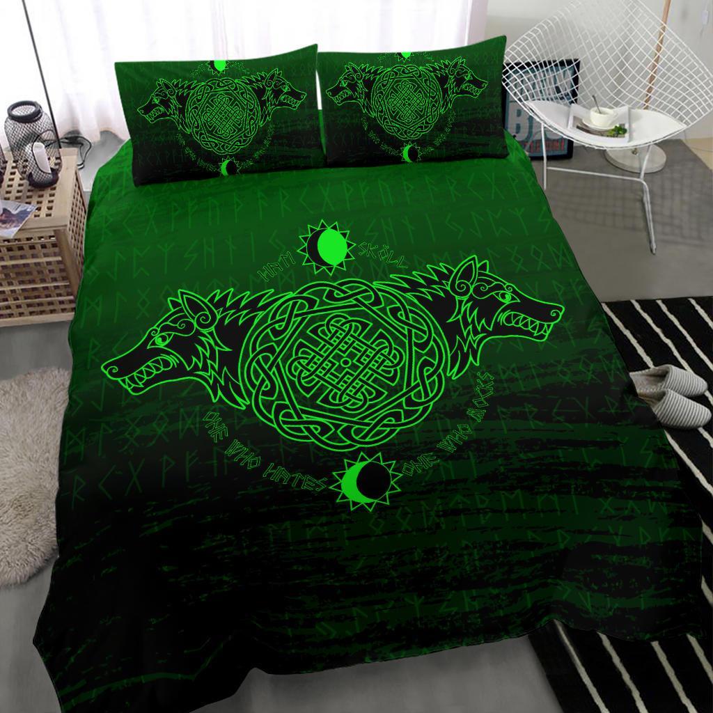 Viking Bedding Set Skoll And Hati Green