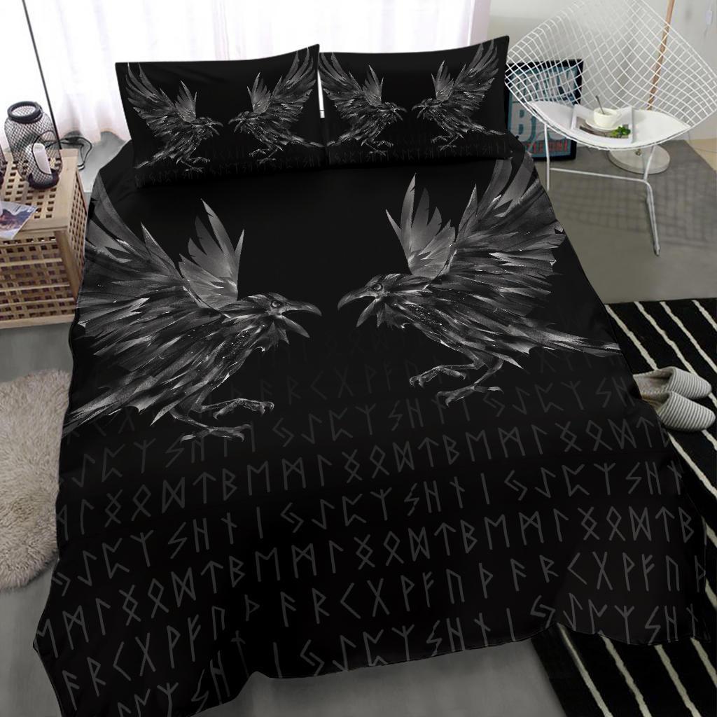 Viking Bedding Set Odin Huginn and Muninn Rune