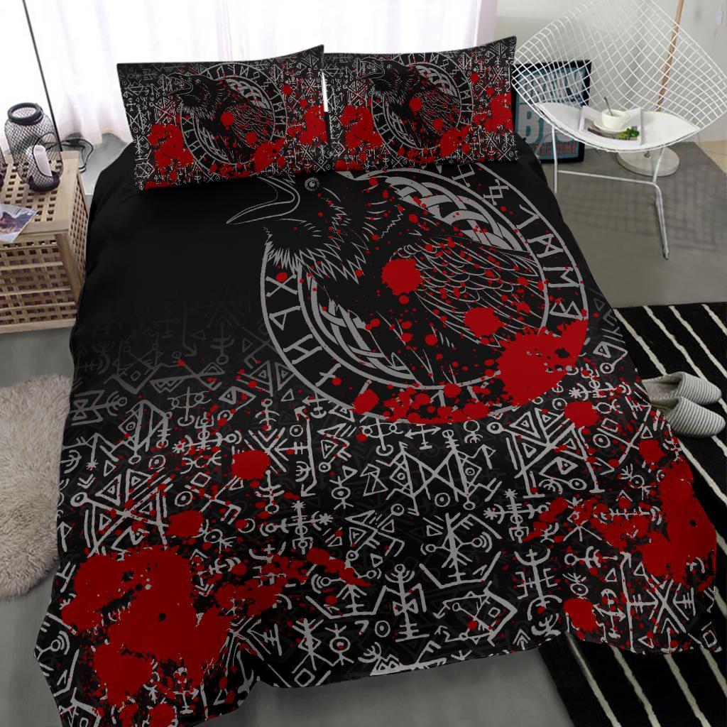 Viking Bedding Set Odin Raven Rune Futhark Blood