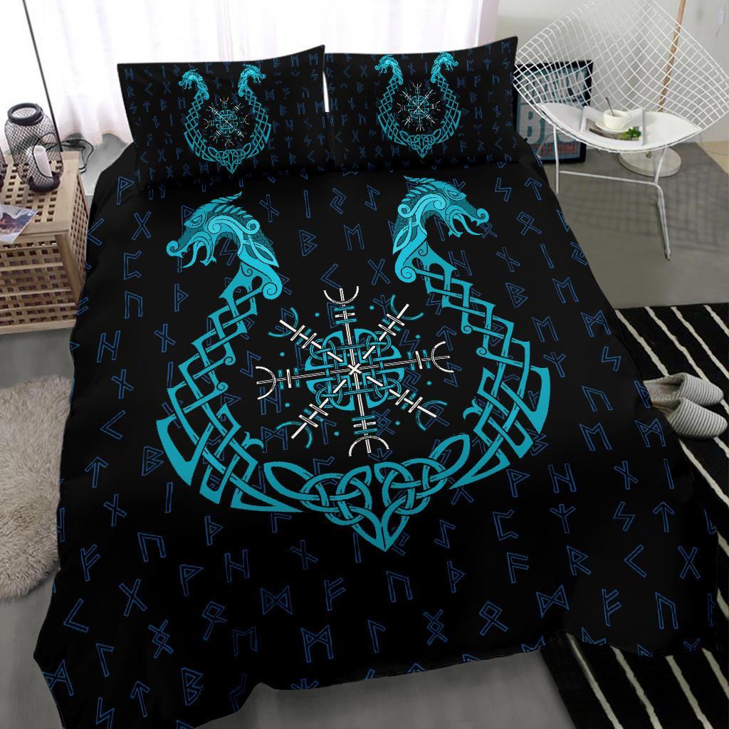 Viking Bedding Set Aegishjalmur Helm Of Awe Blue Edition