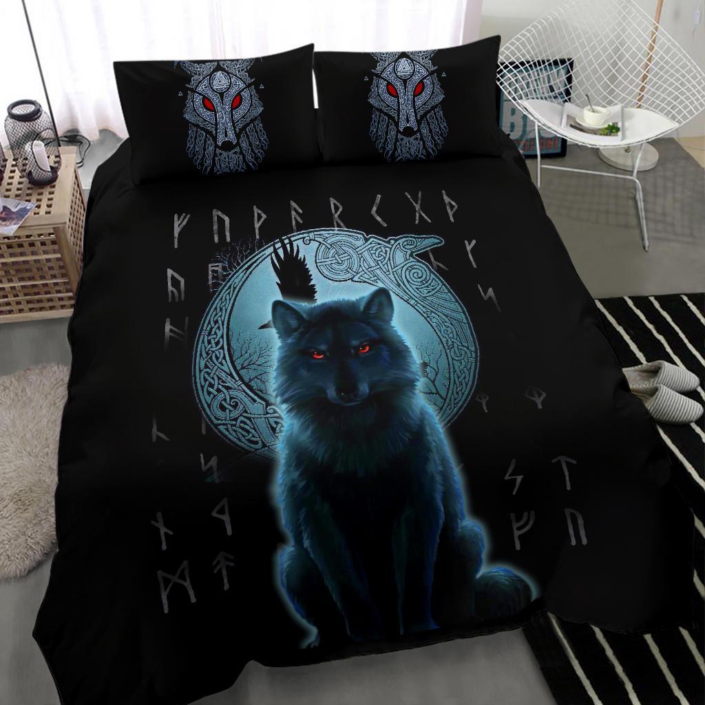 Viking Bedding Set Fenrir Viking Wolf And Moon