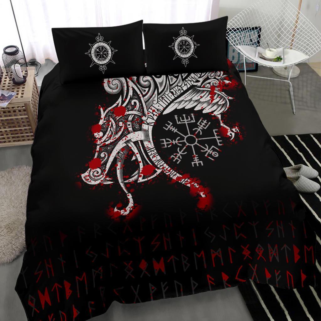 Viking Bedding Set Dragon and Vegvisir Blood Tattoo