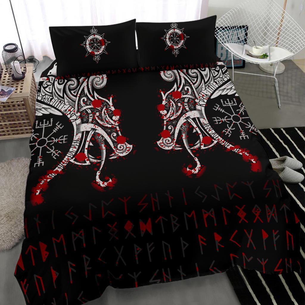 Viking Bedding Set Double Dragon Tattoo And Vegvisir Blood