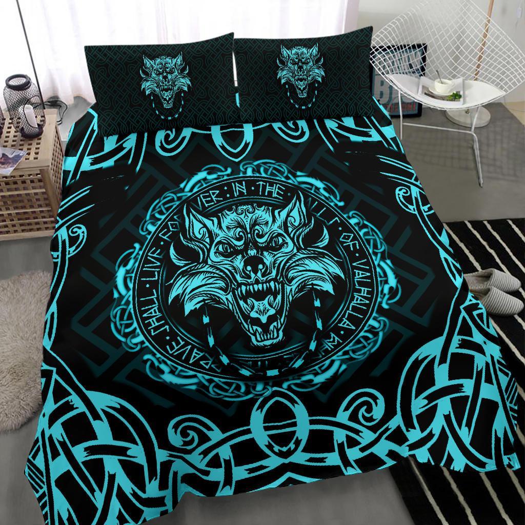 Viking Bedding Set Fenrir Viking Cyan 3D