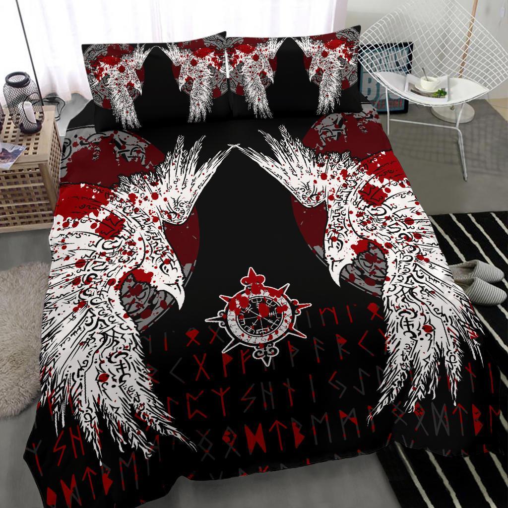 Viking Bedding Set Mystical Raven Tattoo Blood Style