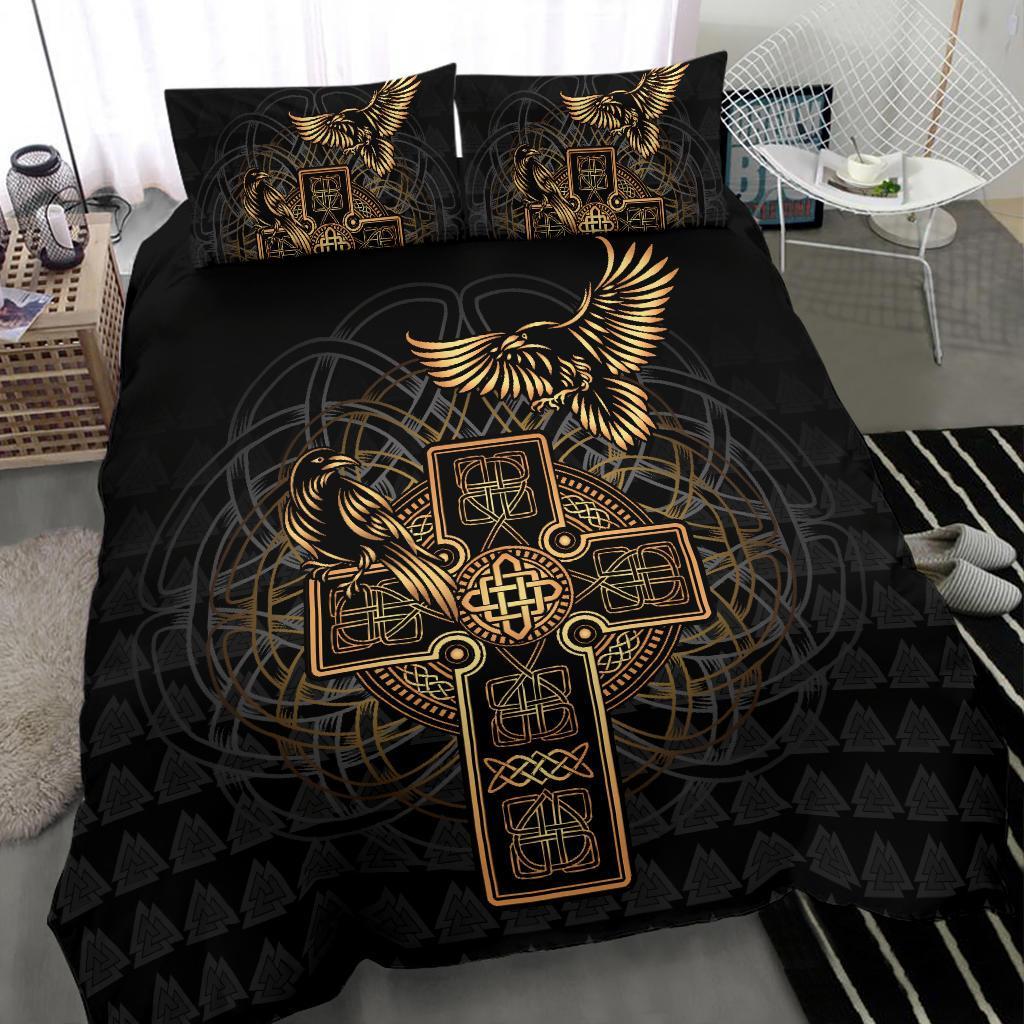 Viking Bedding Set Odin's Celtic Raven Tattoo