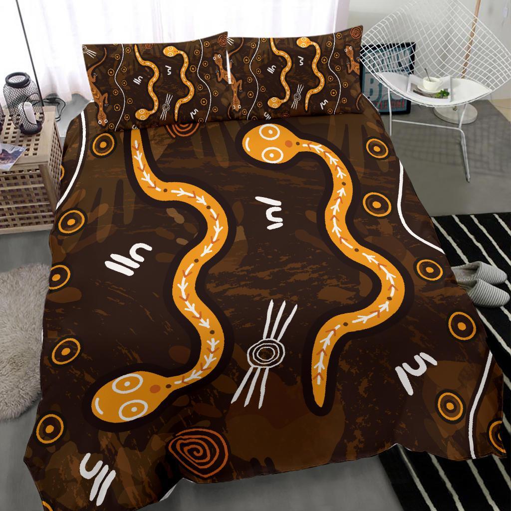 Aboriginal Bedding Set - Indigenous Snake Hand Brown Color