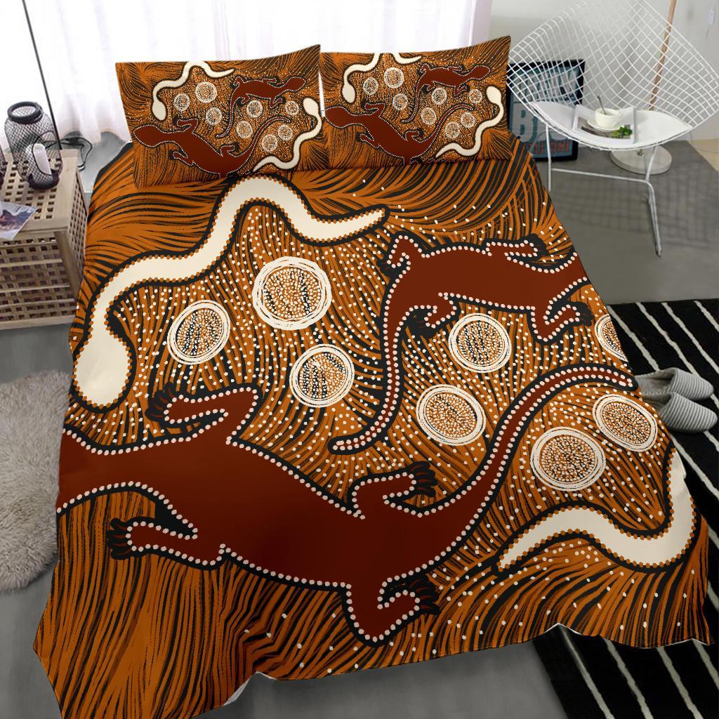 Aboriginal Bedding Set - Indigenous Brown Lizard and White Snake