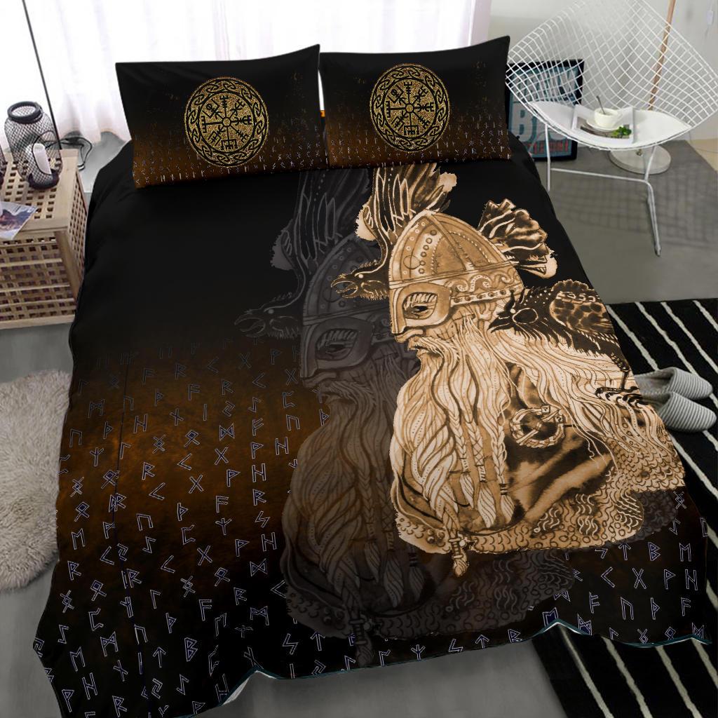 Viking Bedding Set Odin Raven Viking Gold