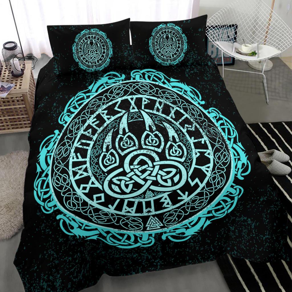 Viking Bedding Set Viking Bear Claws Cyan Tattoo