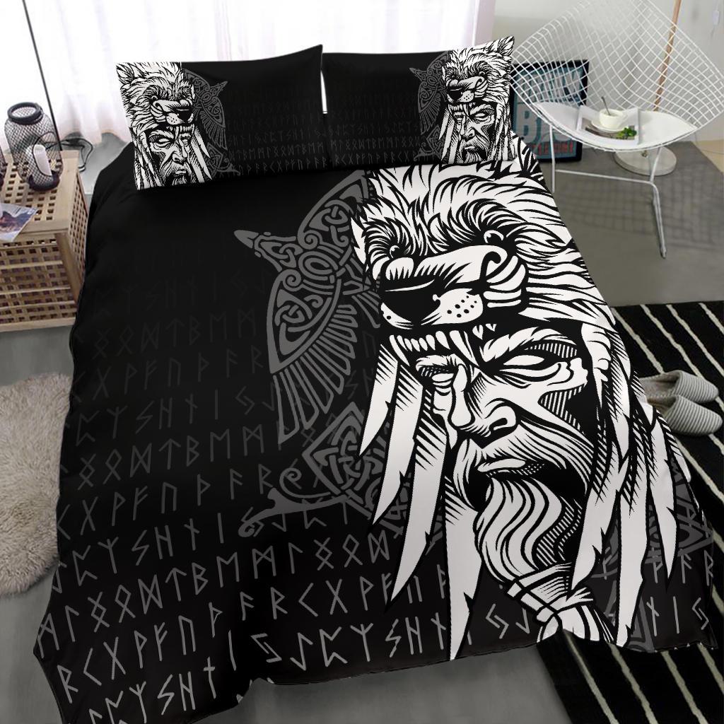 Viking Bedding Set Odin Raven and Fenrir on Hand