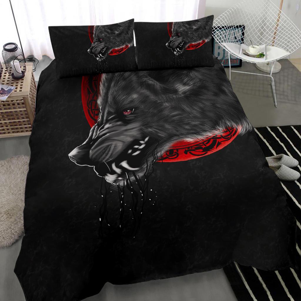 Viking Bedding Set Wolf And Blood Moon