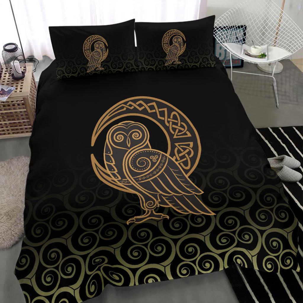 Viking Bedding Set Owl Celtic On Triskels Background