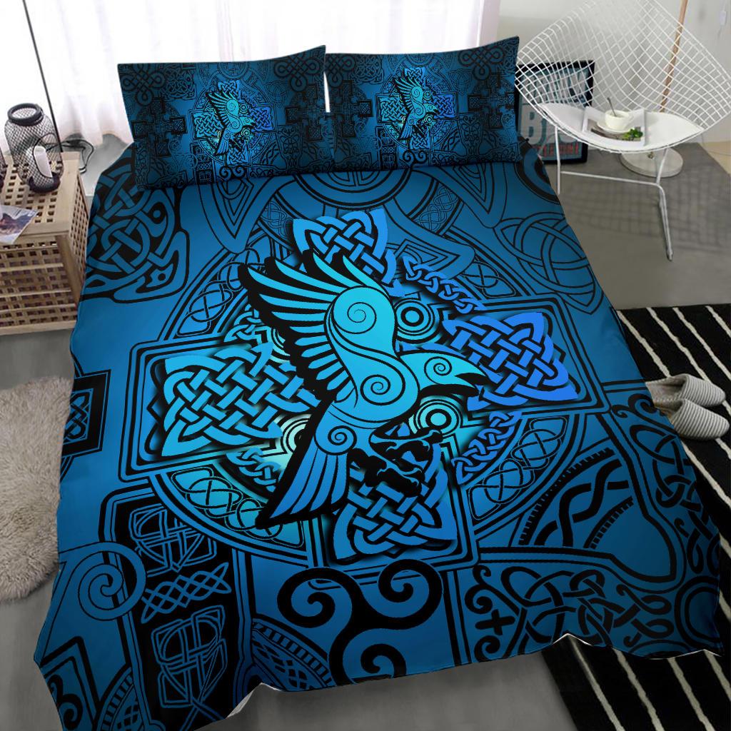 Viking Bedding Set Raven Odin Celtic Cyan