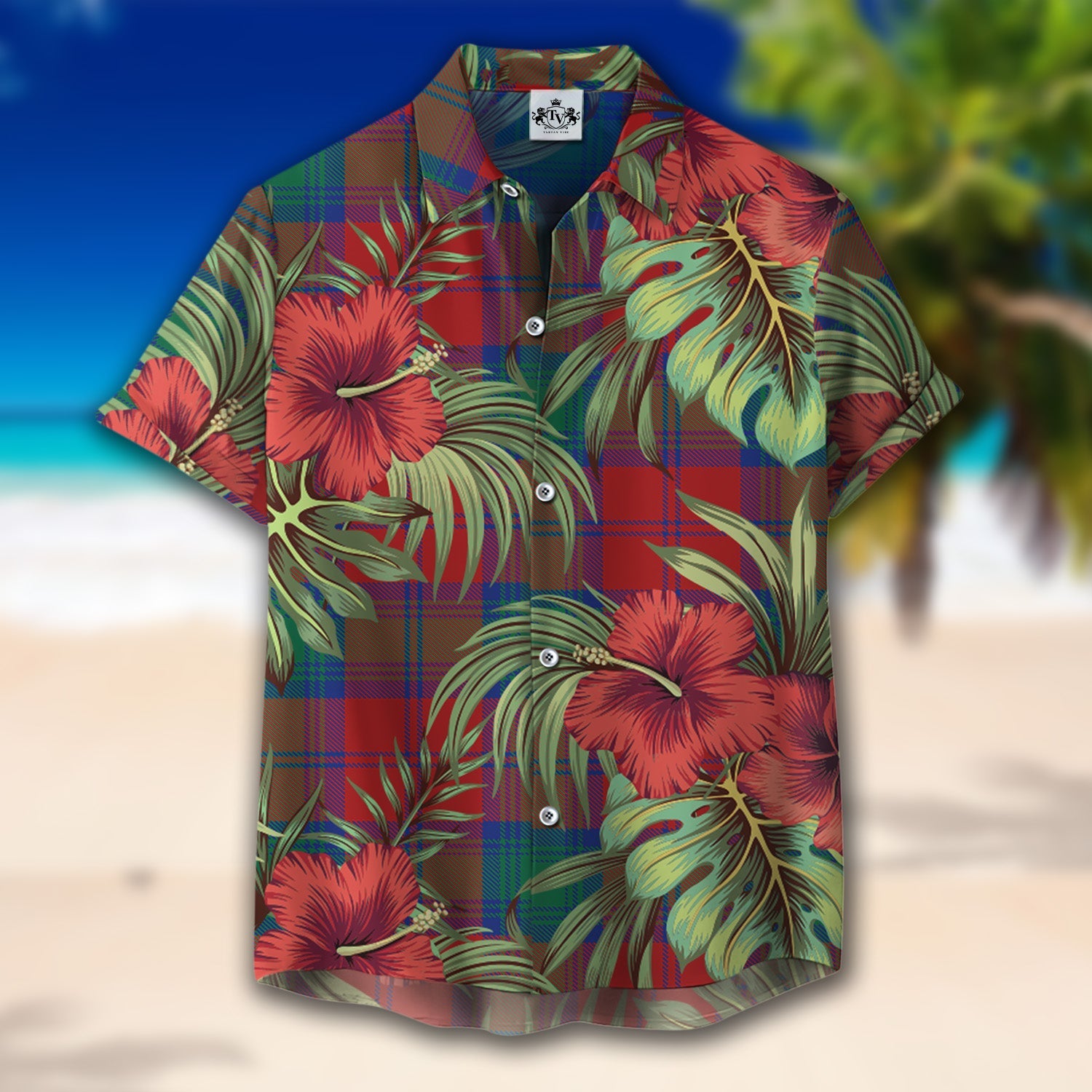 Scottish Tartan Auchinleck Clan Hawaiian Shirt Hibiscus - Tropical Garden Style