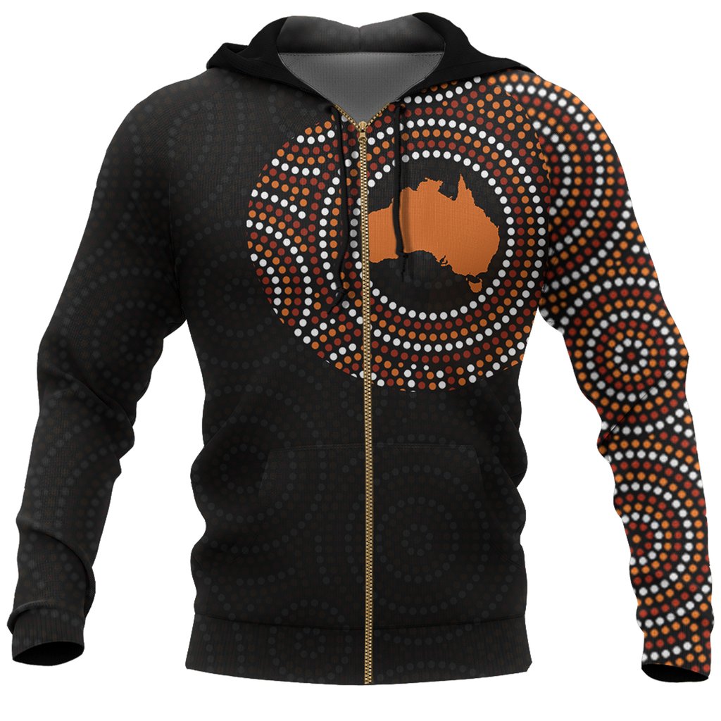 Aboriginal Zip Hoodie - Australia Map Dot Painting Tattoo