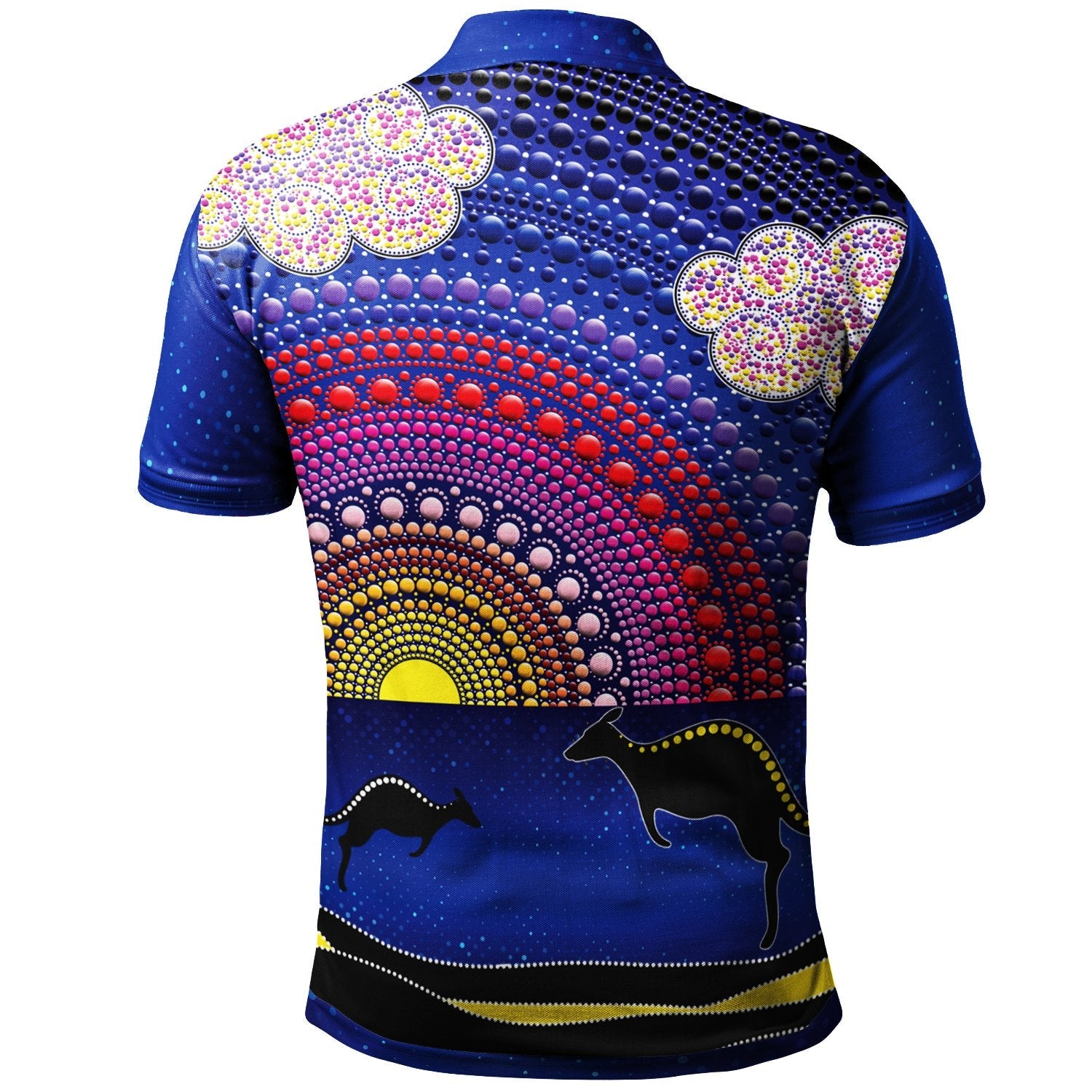 Aboriginal Polo - Sunset Over The Sea And Kangaroo Dot Painting Polo Shirt