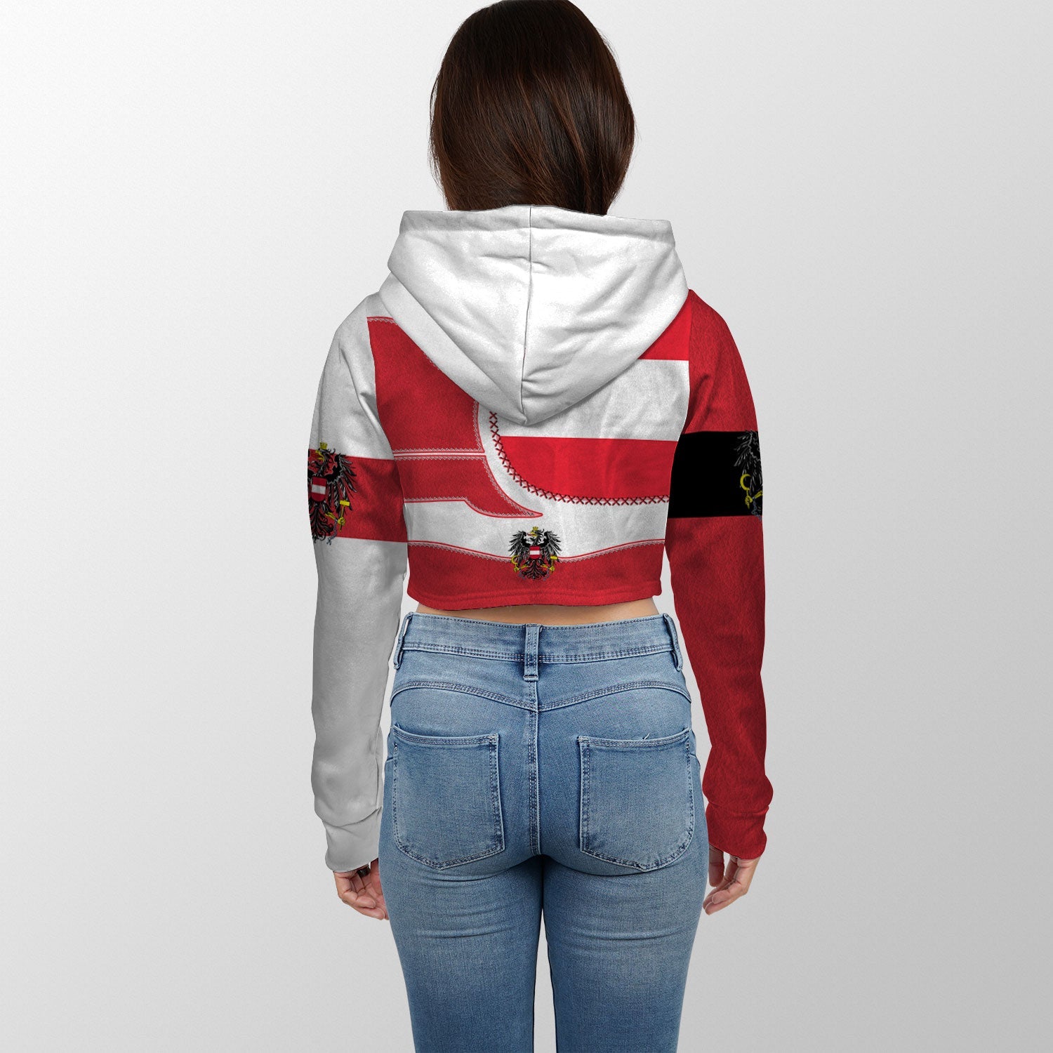 Austria Crop Hoodie Flag & Coat Of Arms Leather Style