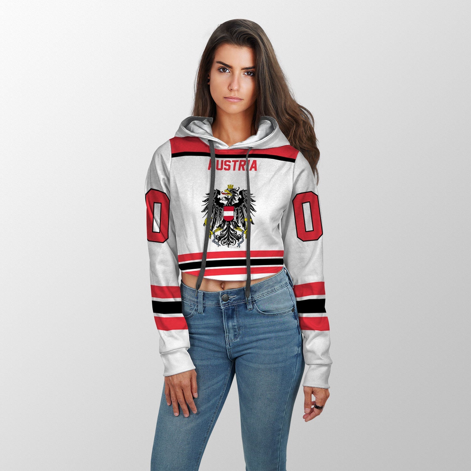 Austria Crop Hoodie Flag & Coat Of Arms Hockey Style