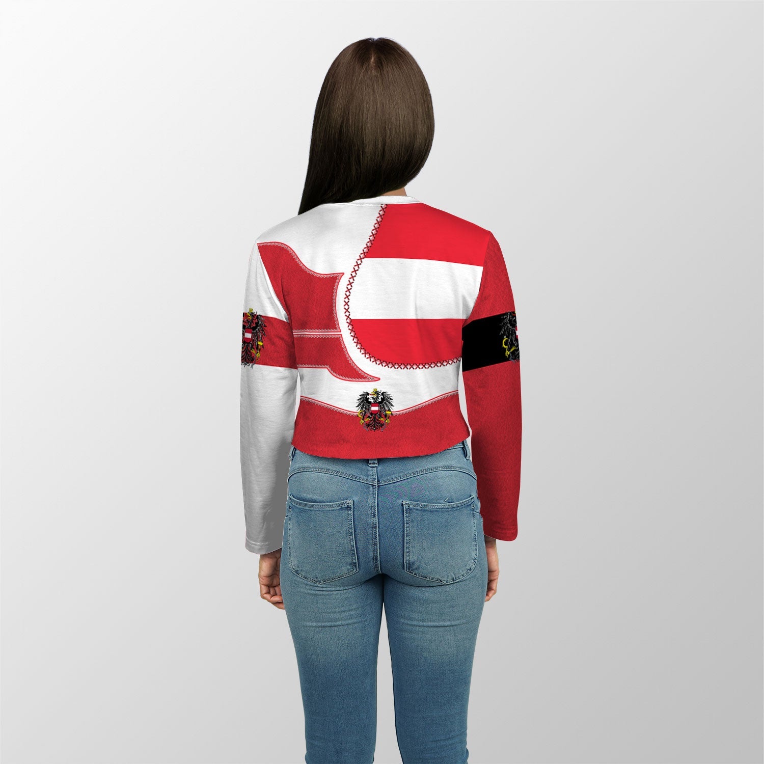 Austria Crop Top Long T Shirt Flag & Coat Of Arms Leather Style