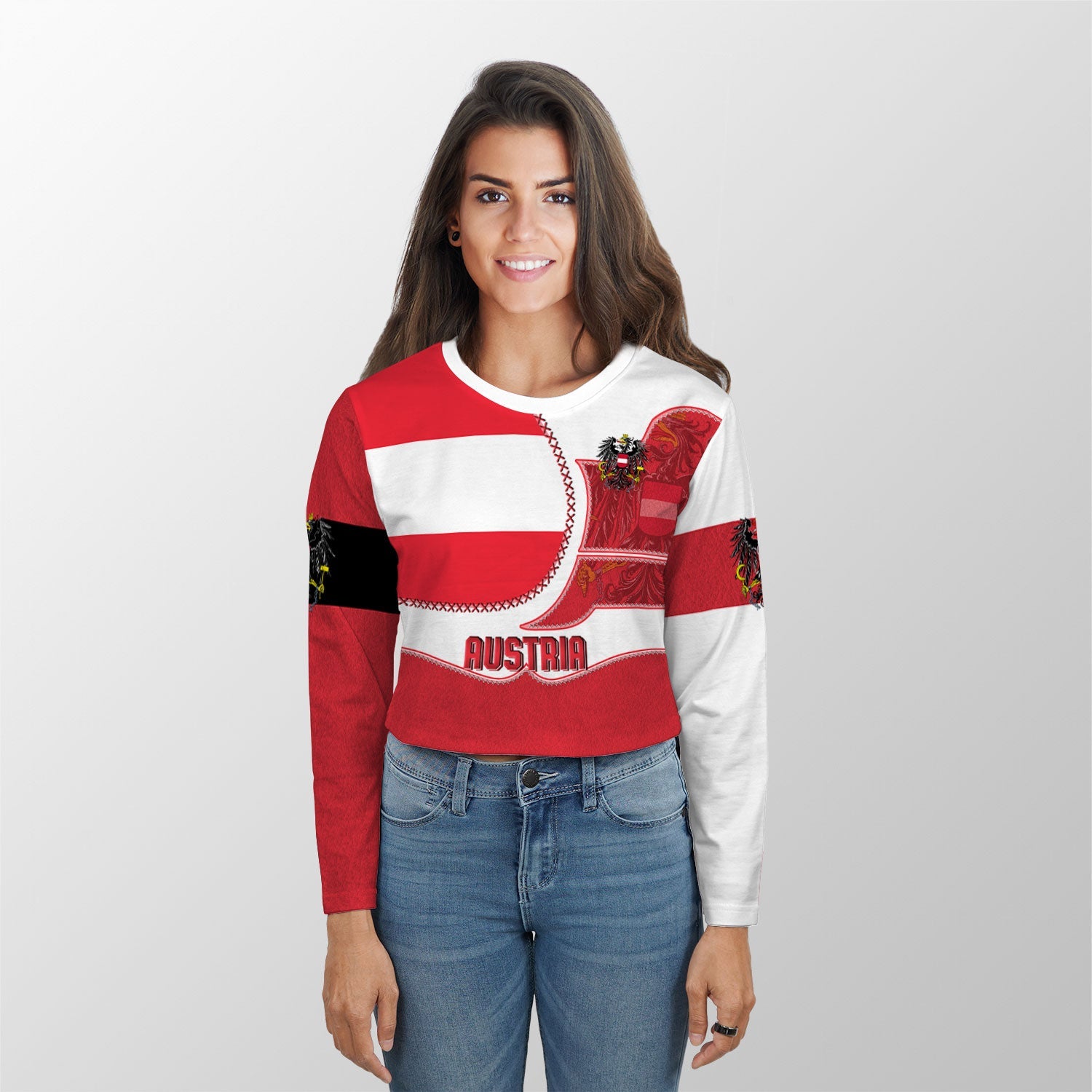 Austria Crop Top Long T Shirt Flag & Coat Of Arms Leather Style