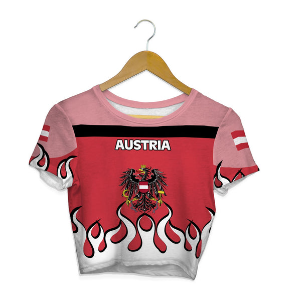 Austria Crop Top T Shirt Flag & Coat Of Arms Fire Hockey Style