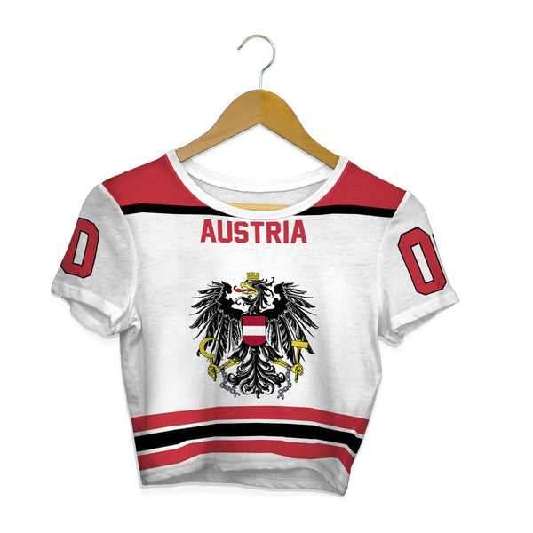 Austria Crop Top T Shirt Flag & Coat Of Arms Hockey Style